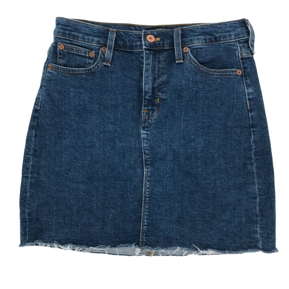 J. Crew Mercantile Womens Flat Front Straight Denim Blue Mini Skirt Size 0